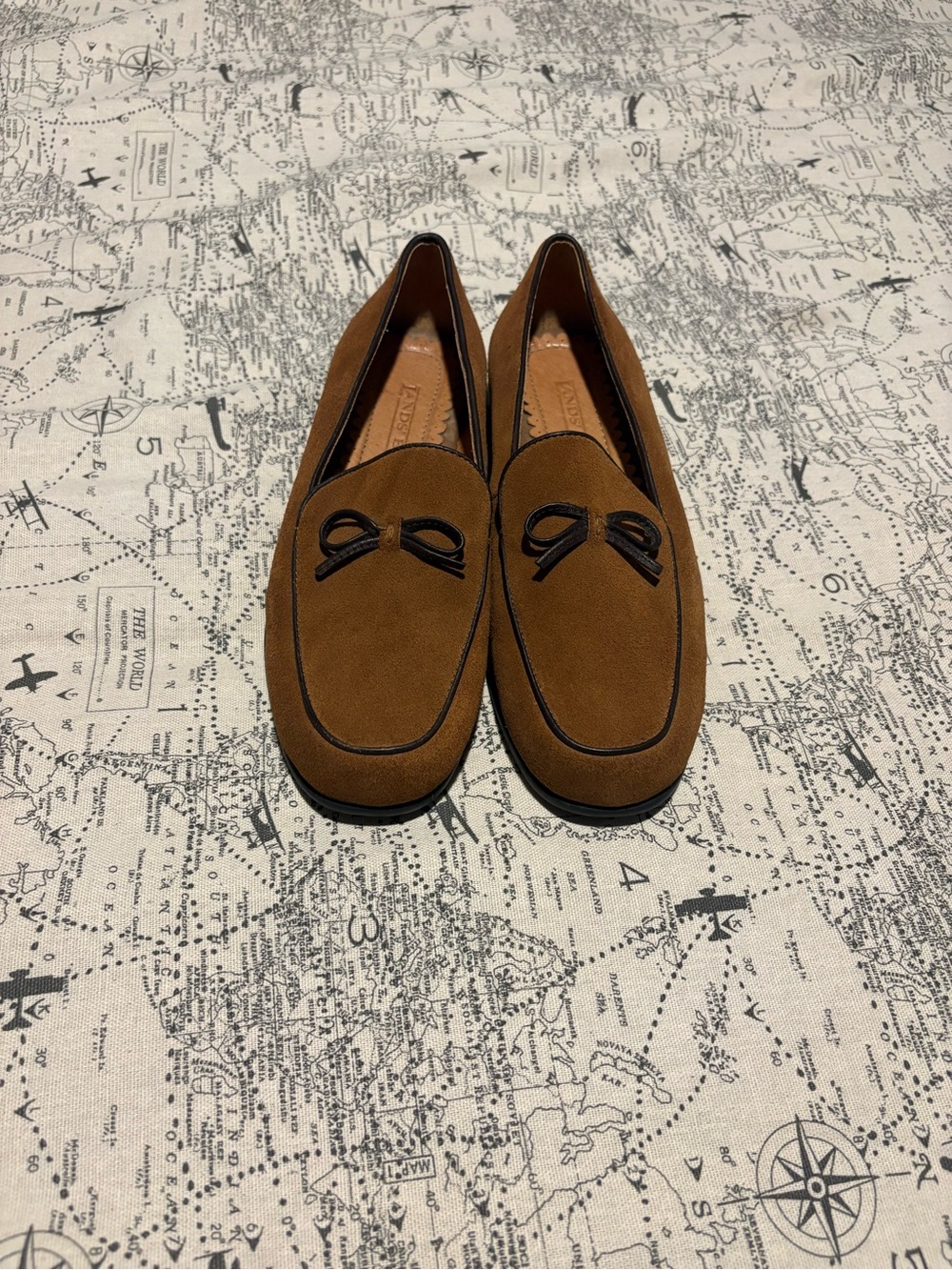 Lands' End Brown Suede Slip-On Loafers with Bow Accent